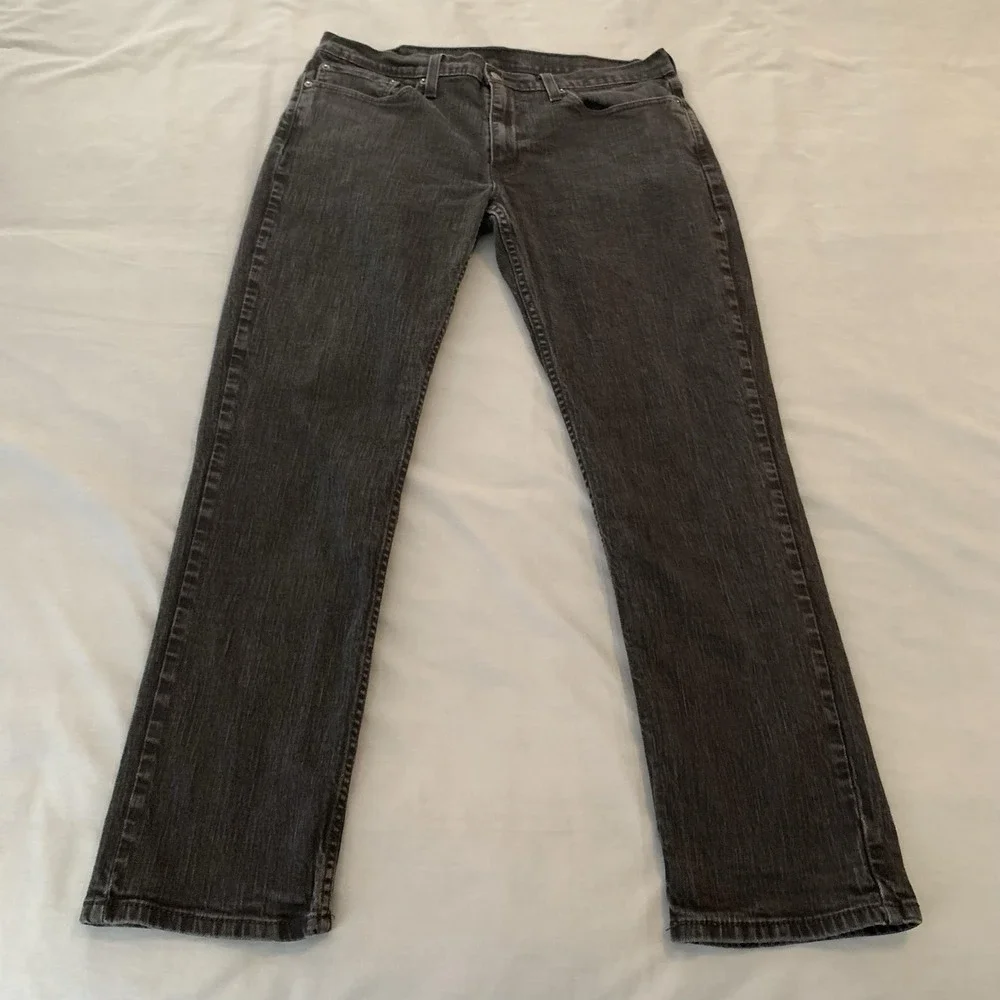 Levis 514‎ Jeans Mens 36x32 Gray Charcoal Wash Straight Leg Stretch Denim Pants